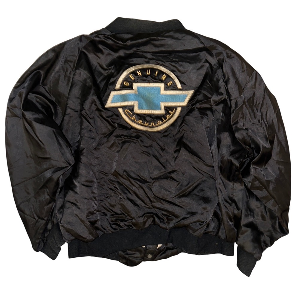 Vintage WestArk Chevrolet Satin Bomber Jacket Mens XL Black Made in USA Chevy